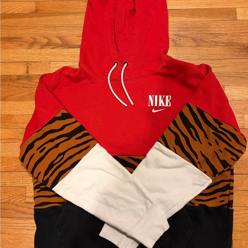 Nike Red Pullover Hoodie with White Drawstrings